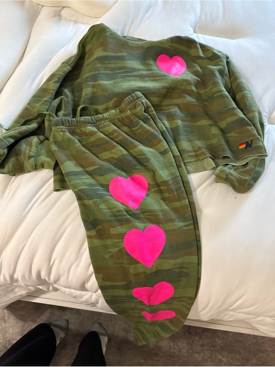 Aviator Nation Pants - Aviator Nation Olive Camo Joggers with Hot Pink Hearts